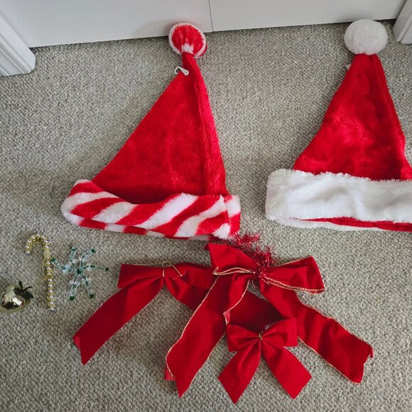 NEW Christmas Santa Hat Ribbon Bow Ornaments - Picture 2 of 2